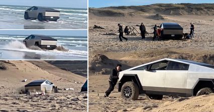 New Cybertruck gets stuck on beach, ticketed by state police