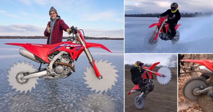 Saw Blades Turn Dirt Bike Into Ultimate Ice Riding Machine!