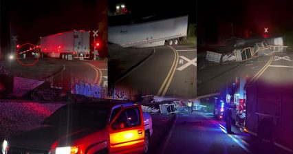 Train and semi-truck collide in heart-stopping moment