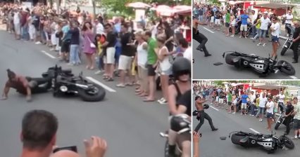 Big Biker’s New Epic Fail—Shirtless Stunt Gone Wrong