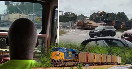 Semi carrying military tank destroyed by train in new video